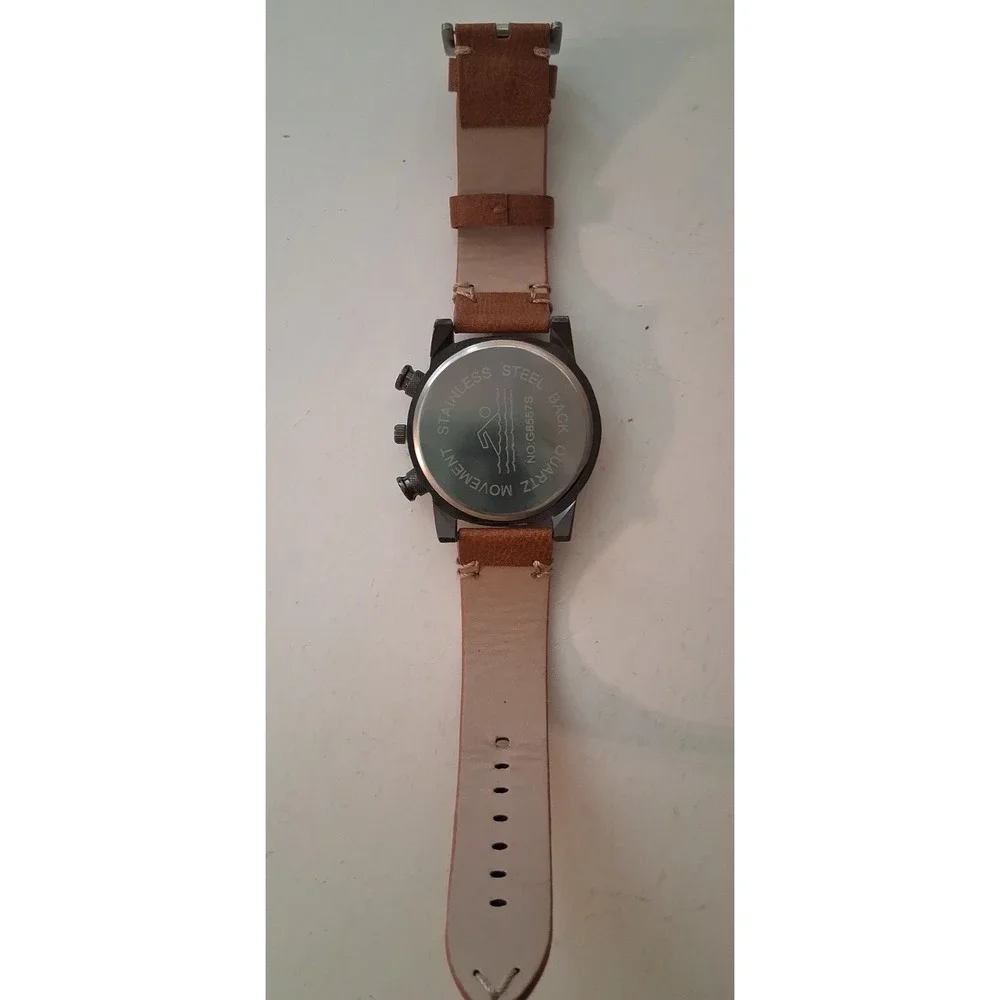 Chronograph Watch Dark Brown face Brown subdials Brown leather strap Working